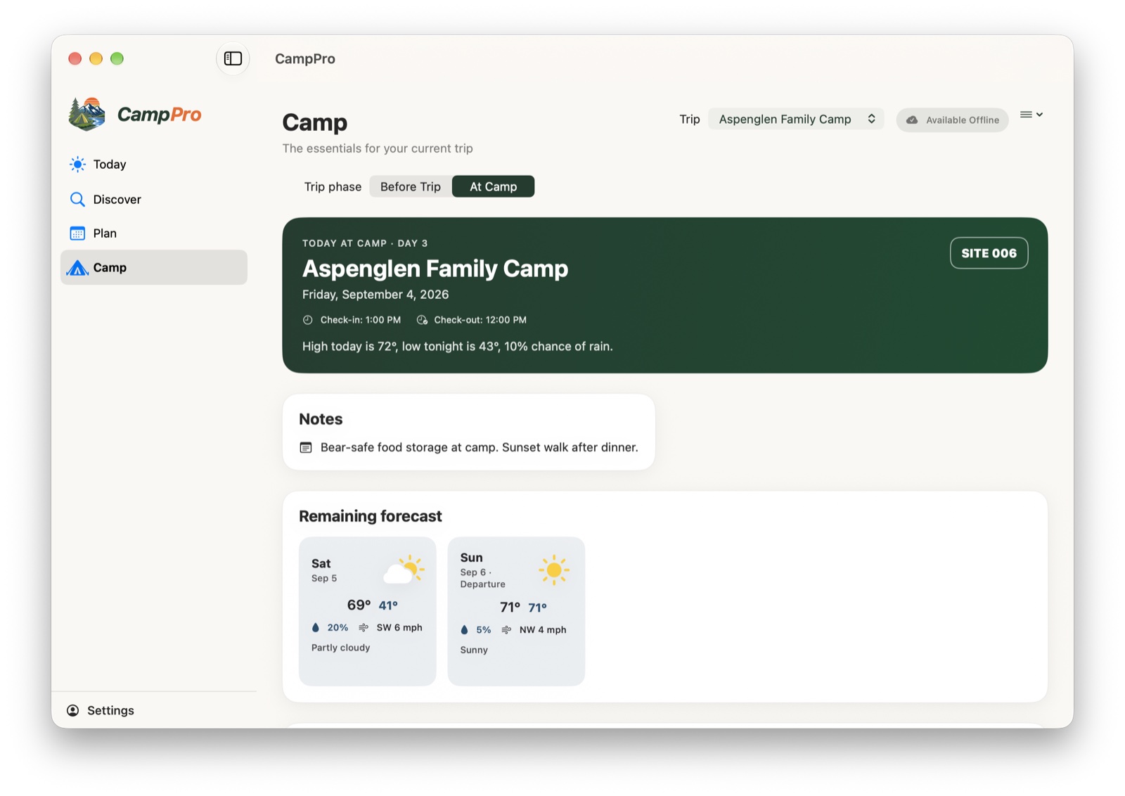 CampPro Camp screen